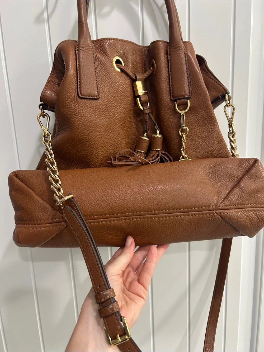 Michael Kors Cognac Leather Tassel Shoulder Satchel